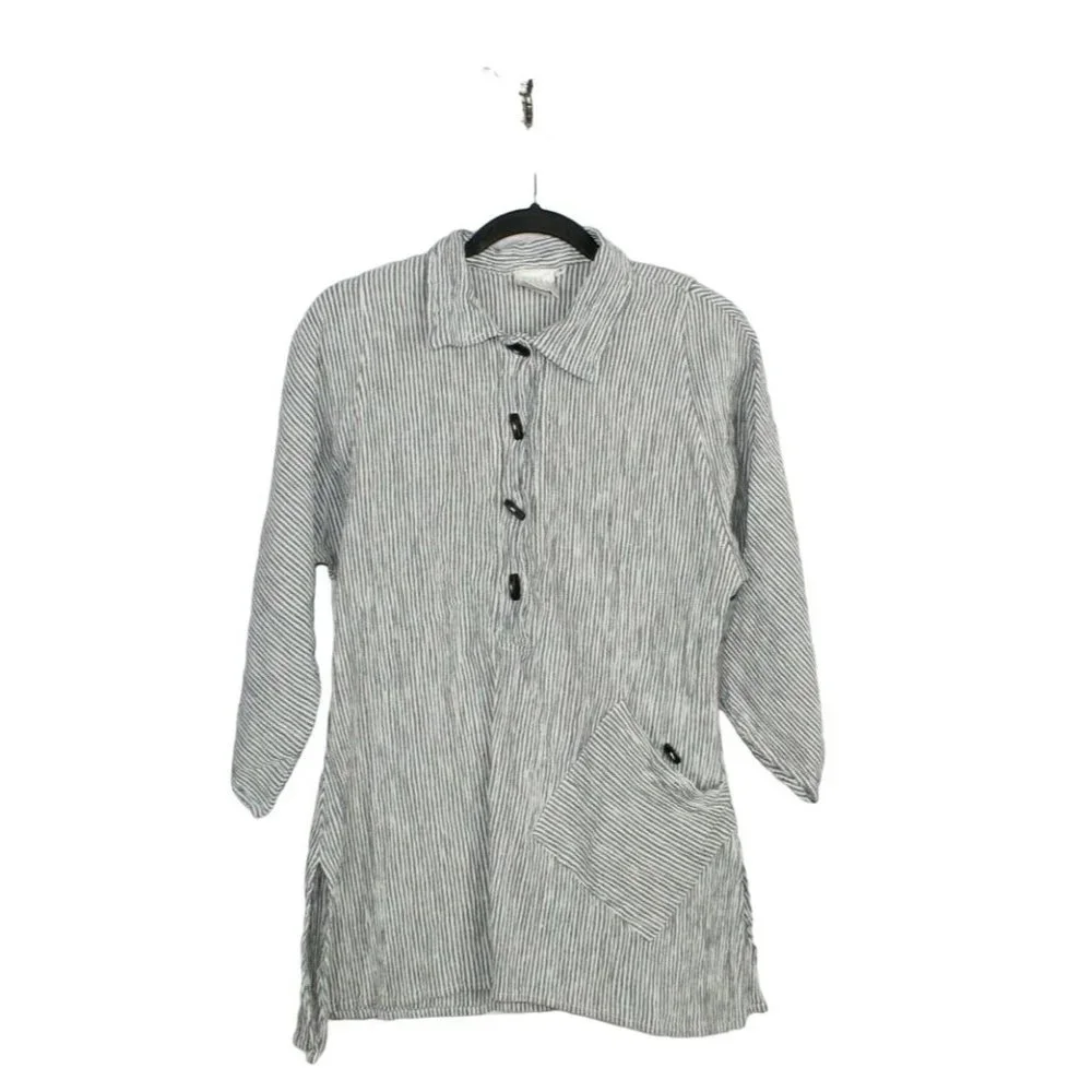 Vintage Mill Valley Black Pinstriped Linen Tops Size S - Picture 1 of 9